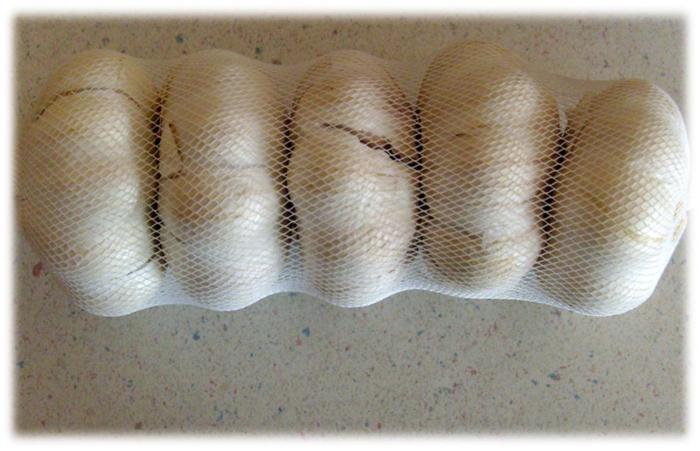 Grocery store garlic in mesh bag